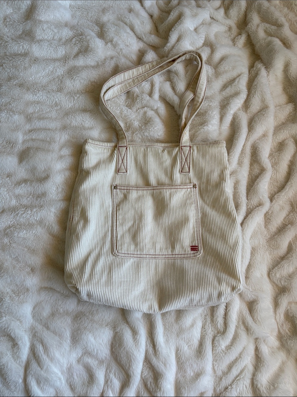 Urban Outfitters Cream Corduroy Tote with Front Patch Pocket